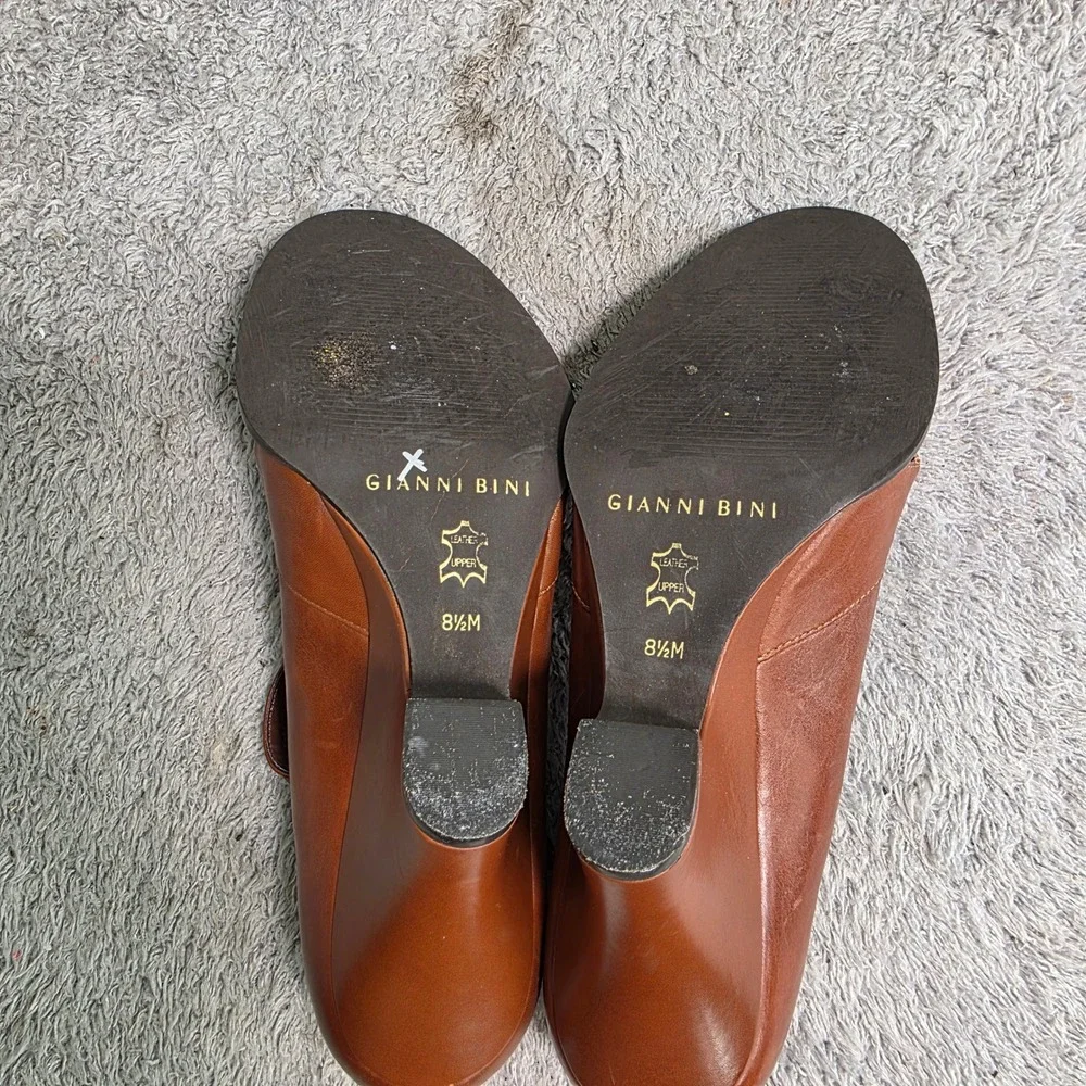 Gianni Bini Mary Jane Wedge Cognac Brown Leather Art Heels Womens 8.5M Excellent